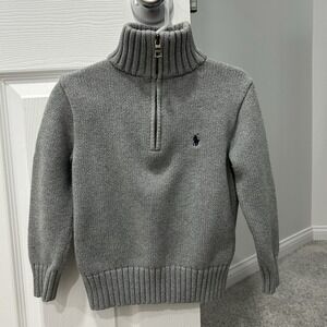 Boys Polo Ralph Lauren Gray 1/4 Zip Pullover Cotton Stretch Sweater Top Size 5